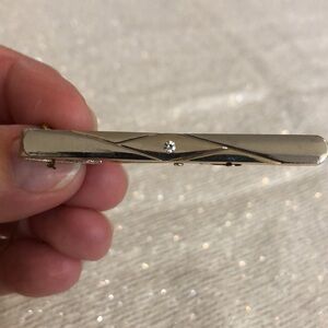 Gold Coloured Tie Clip with Sparkly White Stone